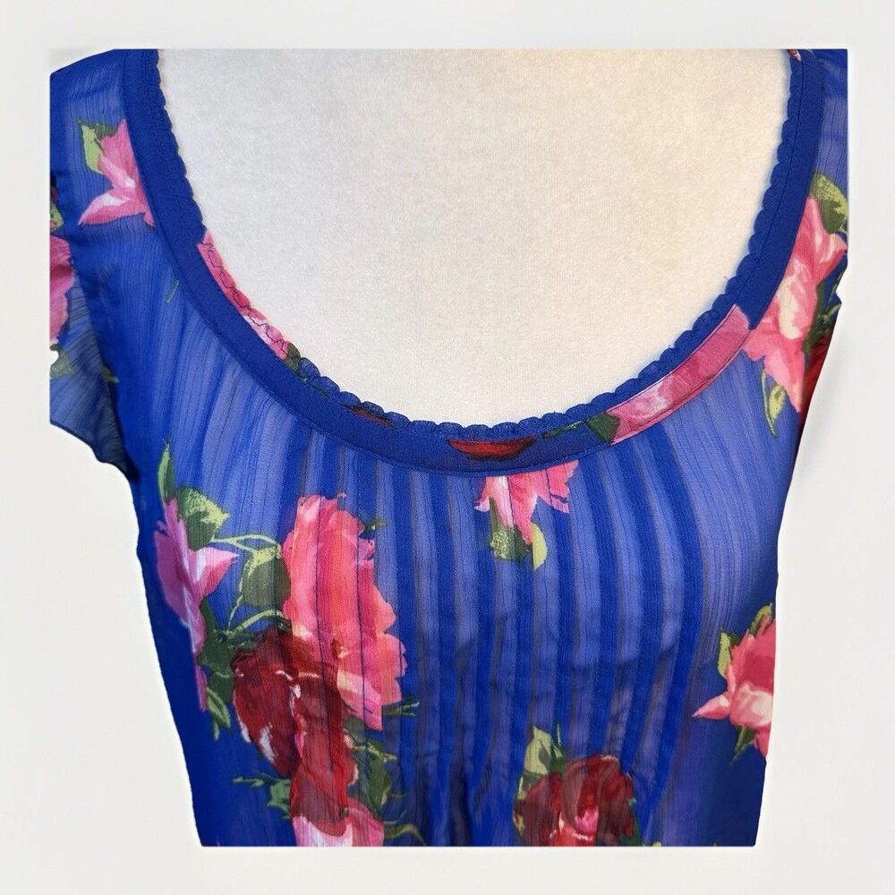 Anercrombie & Fitch Multicolored Floral Sheer Back Button Blouse Size L *FLAW* - Picture 2 of 12